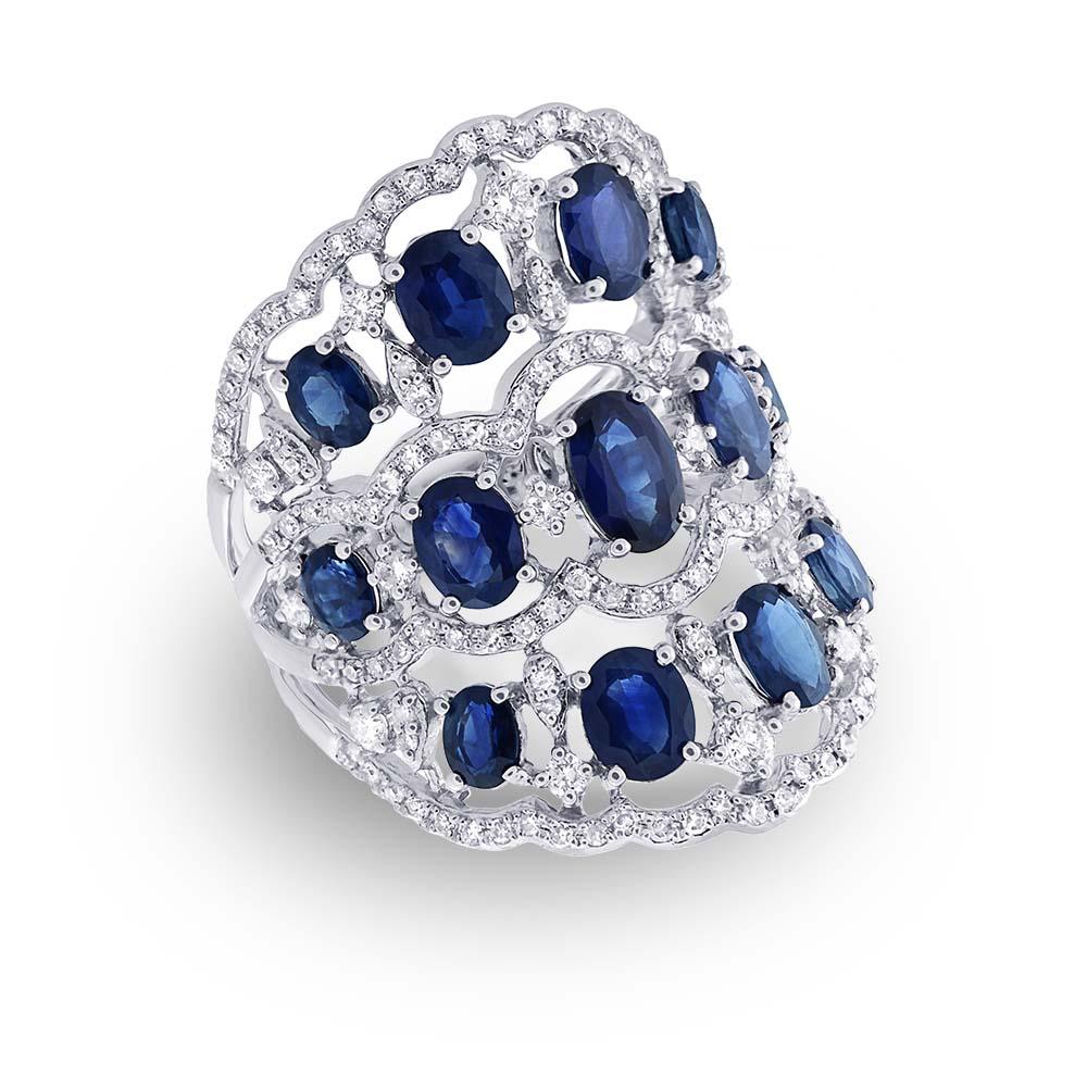 Diamond & 4.46ct Blue Sapphire 14k White Gold Ring - 1.04ct