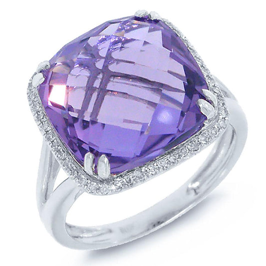 Diamond & 8.28ct Amethyst 14k White Gold Ring - 0.12ct