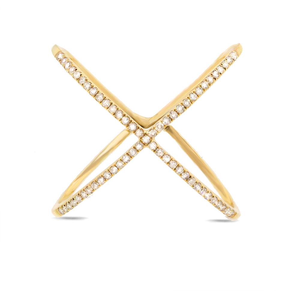 14k Yellow Gold Diamond Lady's ''X'' Ring Size 6 - 0.18ct