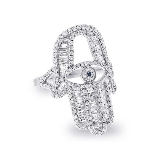 14k White Gold Diamond Hamsa Ring