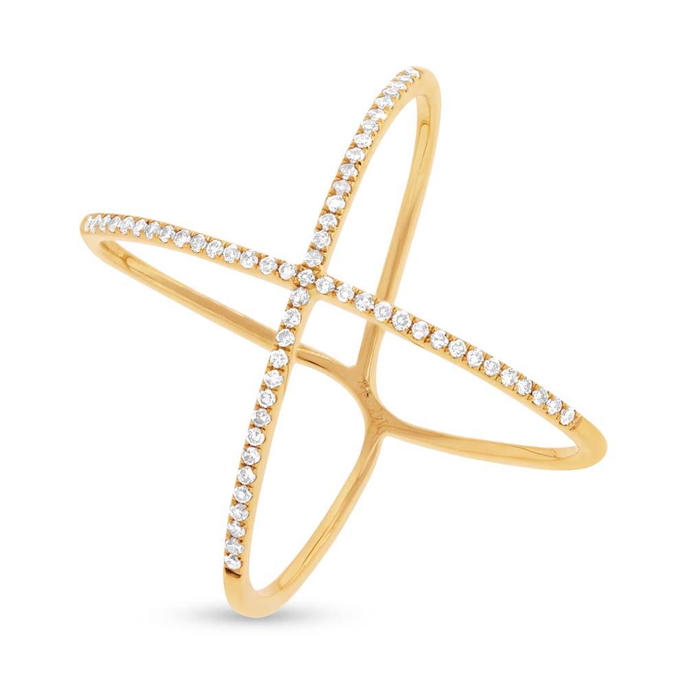 14k Yellow Gold Diamond Lady's ''X'' Ring Size 8.75 - 0.18ct