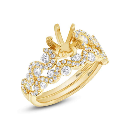 14k Yellow Gold Diamond Semi-mount Ring 2-pc for 1.00ct Center - 1.04ct