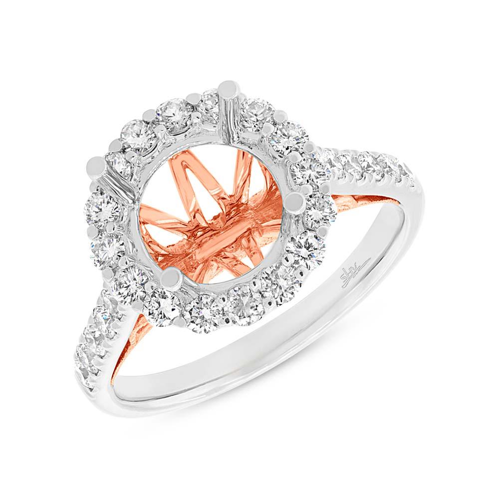 18k Two-tone Rose Gold Diamond Semi-mount Ring for 3.00ct Center Size 6.5 - 0.86ct
