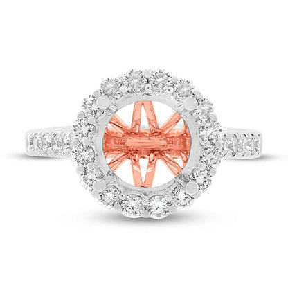 18k Two-tone Rose Gold Diamond Semi-mount Ring for 3.00ct Center Size 6.5 - 0.86ct