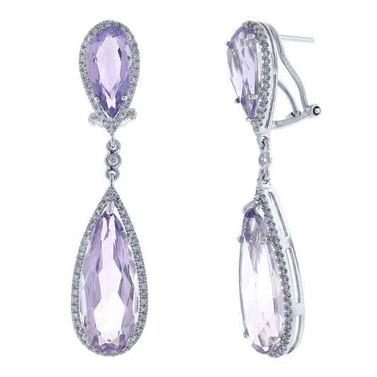 Diamond & 18.81ct Amethyst 14k White Gold Earring - 0.90ct