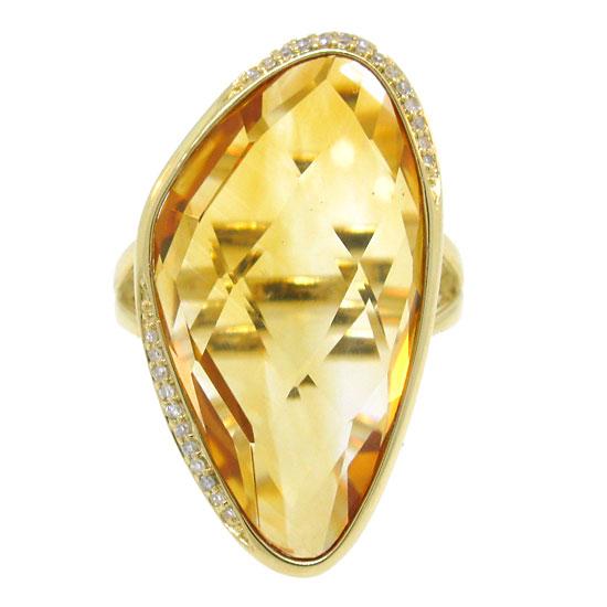 Diamond & 19.65ct Citrine 14k Yellow Gold Ring - 0.10ct