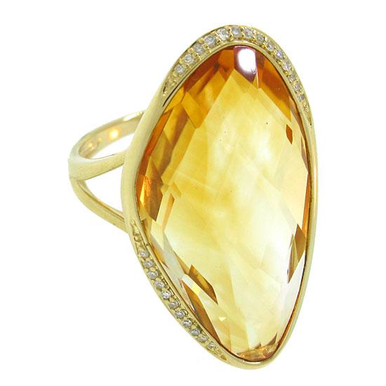 Diamond & 19.65ct Citrine 14k Yellow Gold Ring - 0.10ct