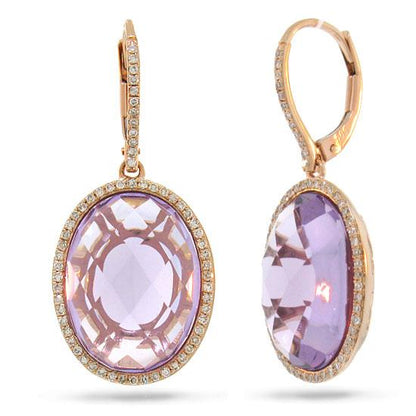 Diamond & 15.57ct Amethyst 14k Rose Gold Earring - 0.38ct