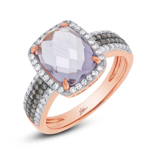 White & Champagne Diamond & 3.21ct Amethyst Rose Gold Ring - 0.45ct