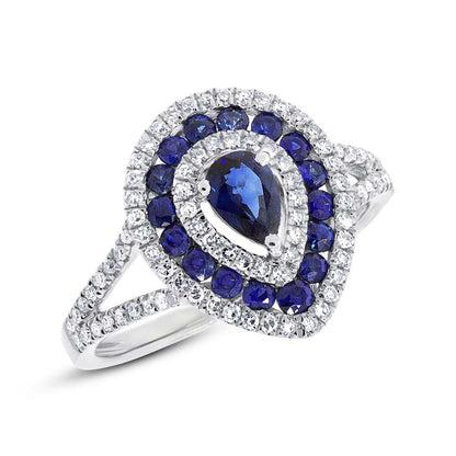 Diamond & 0.93ct Blue Sapphire 14k White Gold Ring - 0.37ct