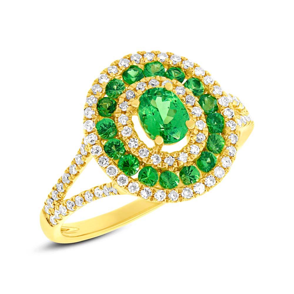 Diamond & 0.82ct Green Garnet 14k Yellow Gold Ring - 0.37ct