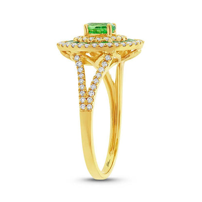 Diamond & 0.82ct Green Garnet 14k Yellow Gold Ring - 0.37ct