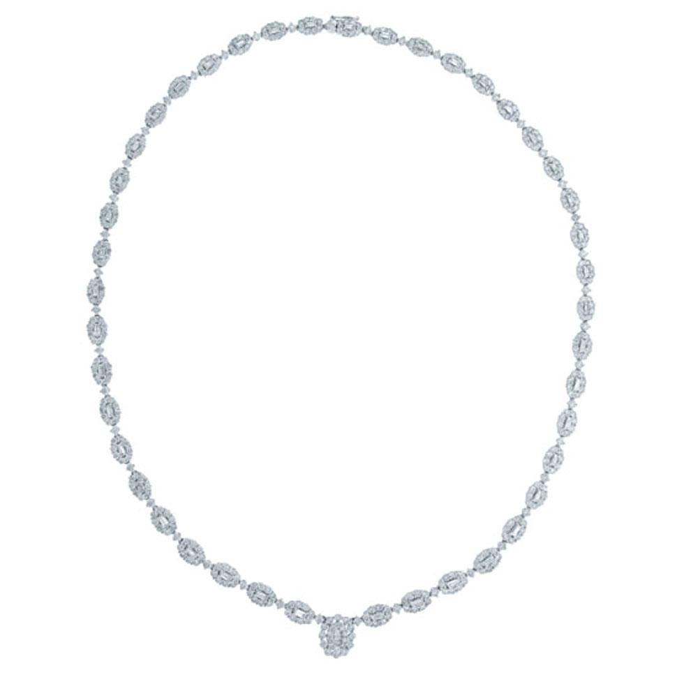 18k Classy  White Gold Diamond Necklace - 10.12ct V0084