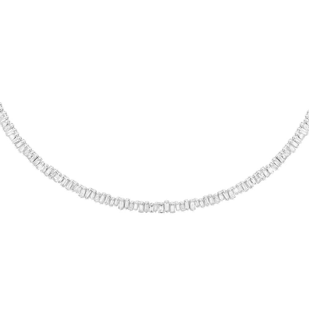 14k White Gold  Classy Diamond Baguette Choker Necklace - 9.32ct  V0034