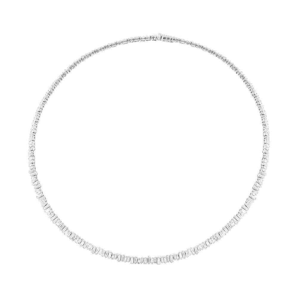 14k White Gold  Classy Diamond Baguette Choker Necklace - 9.32ct  V0034