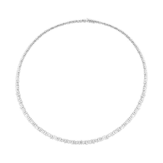 14k White Gold  Classy Diamond Baguette Choker Necklace - 9.32ct  V0034