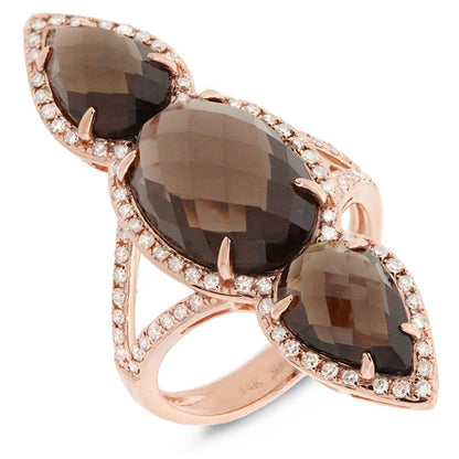 Diamond & 9.85ct Smokey Topaz 14k Rose Gold Ring - 0.56ct