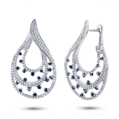 Diamond & 0.83ct Blue Sapphire 14k White Gold Earring - 1.49ct