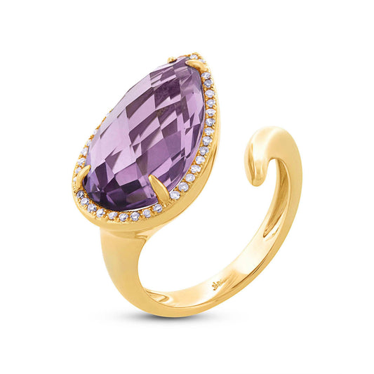 Diamond & 7.00ct Amethyst 14k Yellow Gold Ring - 0.15ct