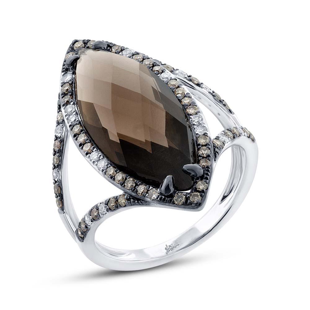 White & Champagne Diamond & 5.94ct Smokey Topaz 14k White Gold Ring - 0.53ct