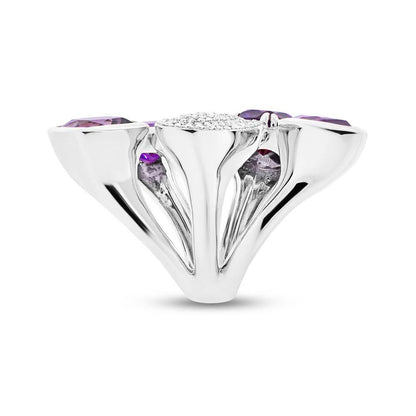 Diamond & 6.84ct Amethyst 14k White Gold Ring Size 6 - 0.44ct