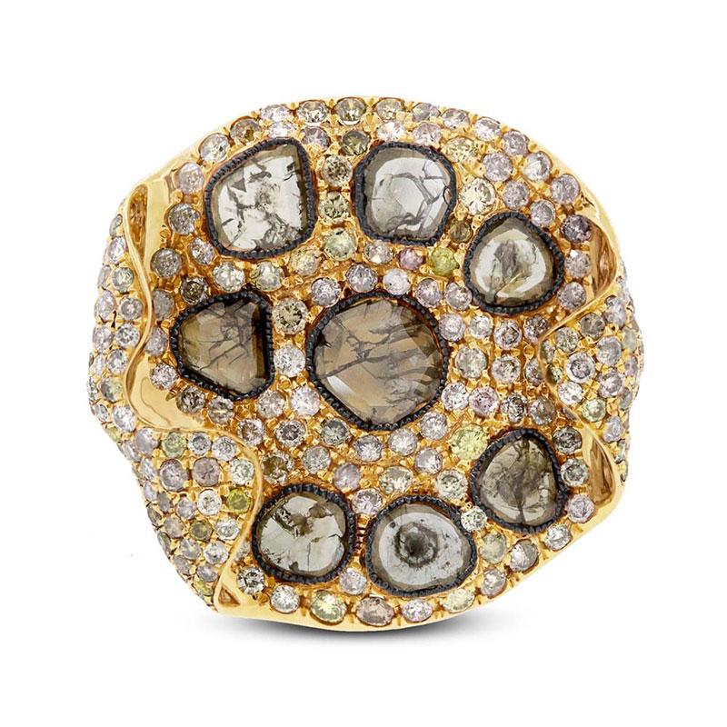 18k Yellow Gold Fancy Color Diamond Ring - 4.37ct