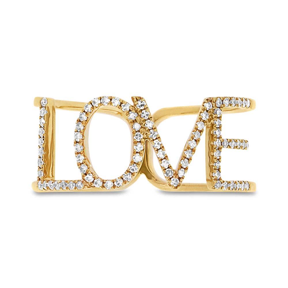 14k Yellow Gold Diamond ''Love'' Ring - 0.20ct