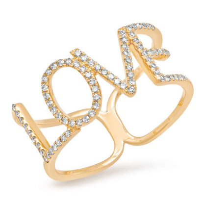 14k Yellow Gold Diamond ''Love'' Ring - 0.20ct