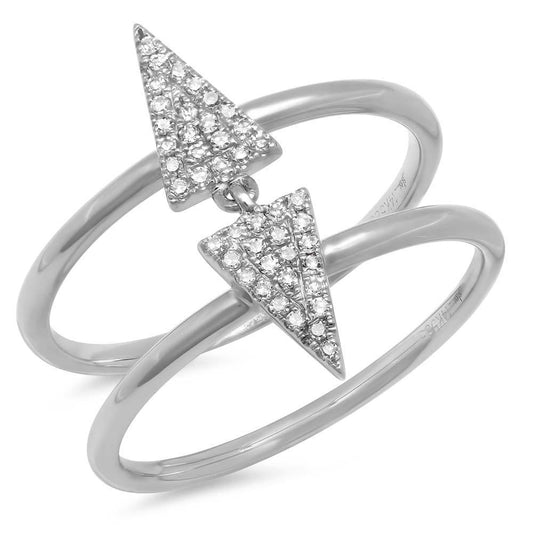 14k White Gold Diamond Pave Triangle Ring - 0.14ct