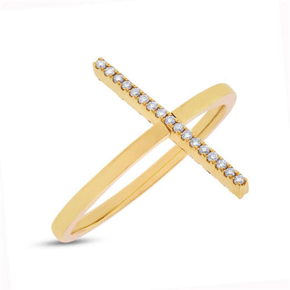 14k Yellow Gold Black & White Diamond Bar Lady's Ring Size 6