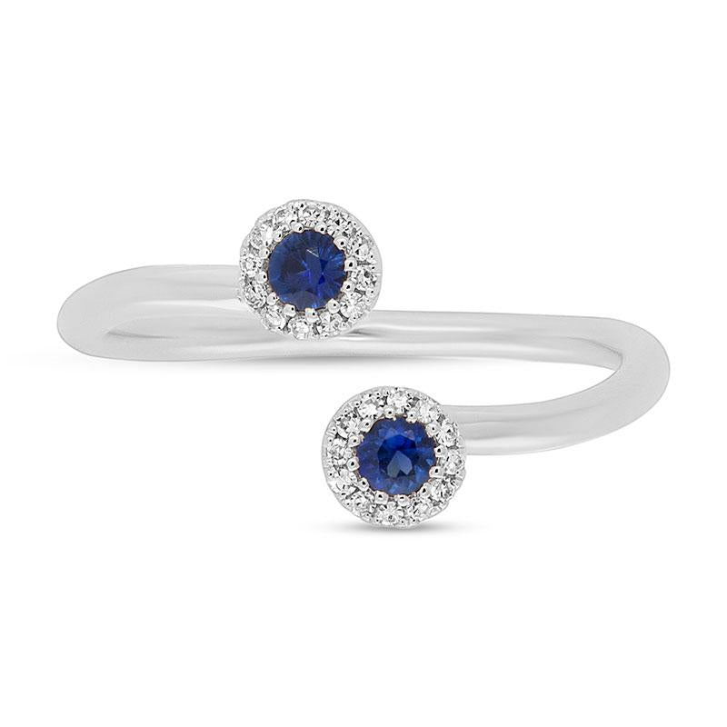Diamond & 0.20ct Blue Sapphire 14k White Gold Lady's Ring - 0.07ct