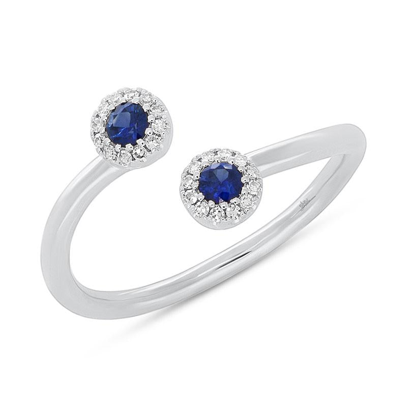 Diamond & 0.20ct Blue Sapphire 14k White Gold Lady's Ring - 0.07ct