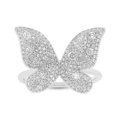 14k White Gold Diamond Butterfly Lady's Ring - 0.72ct
