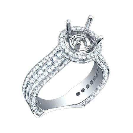 18k White Gold Diamond Semi-mount Ring Size 6.5 - 1.60ct