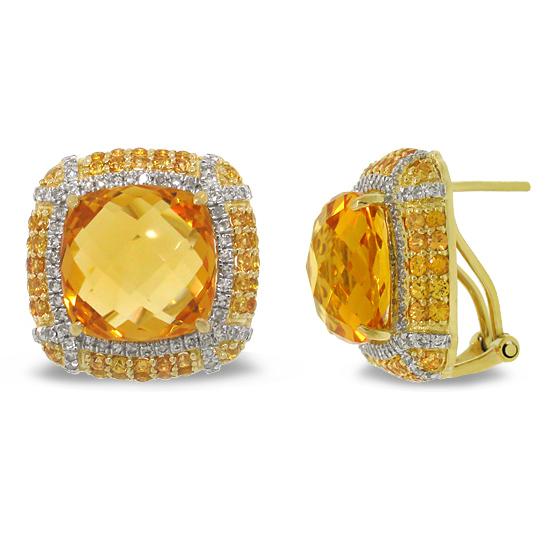 Diamond & 15.23ct Citrine & 1.92ct Yellow Sapphire 14k Yellow Gold Earring - 0.62ct
