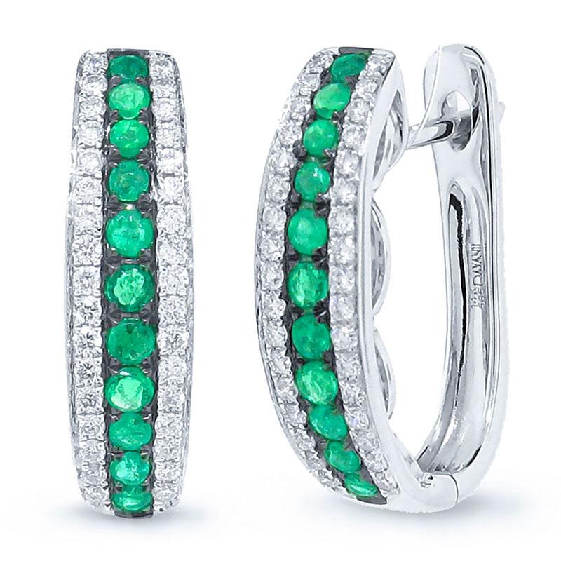 Diamond & 0.38ct Emerald 14k White Gold Earring - 0.30ct