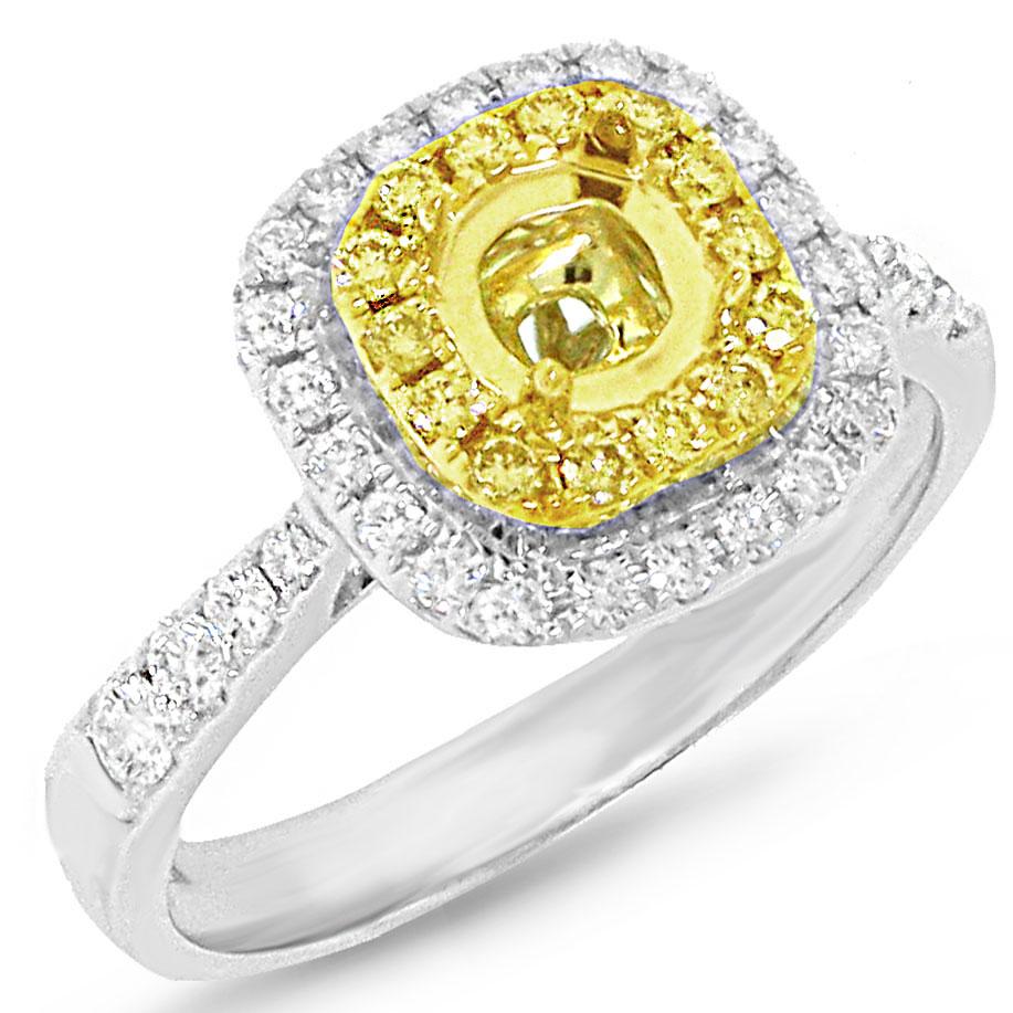 18k Two-tone Gold Natural Yellow Diamond Semi-mount Ring - 0.46ct