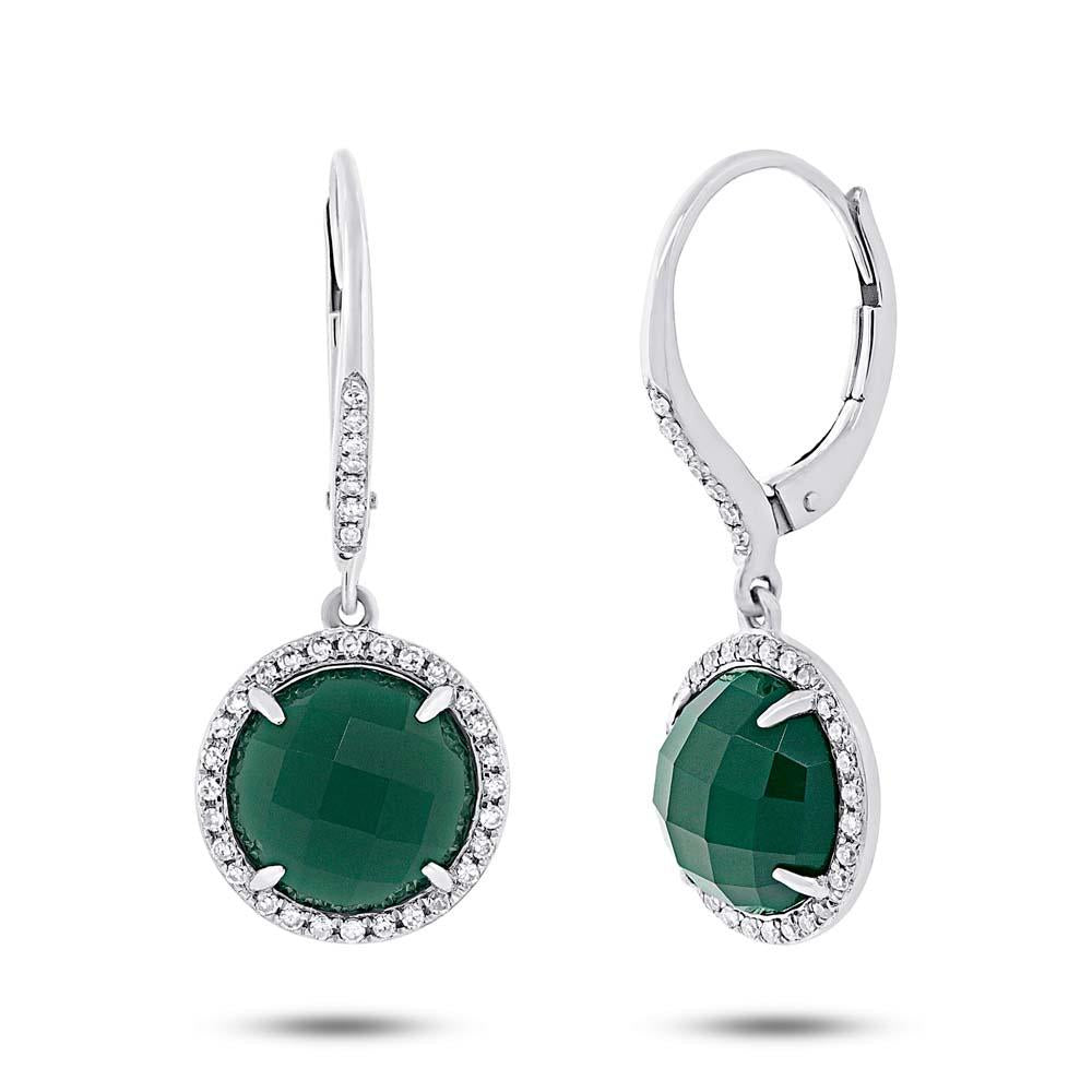 Diamond & 3.86ct Green Agate 14k White Gold Earring - 0.21ct