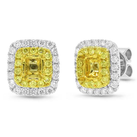 18k Two-tone Gold Natural Yellow Diamond Semi-mount Earrring - 0.94ct