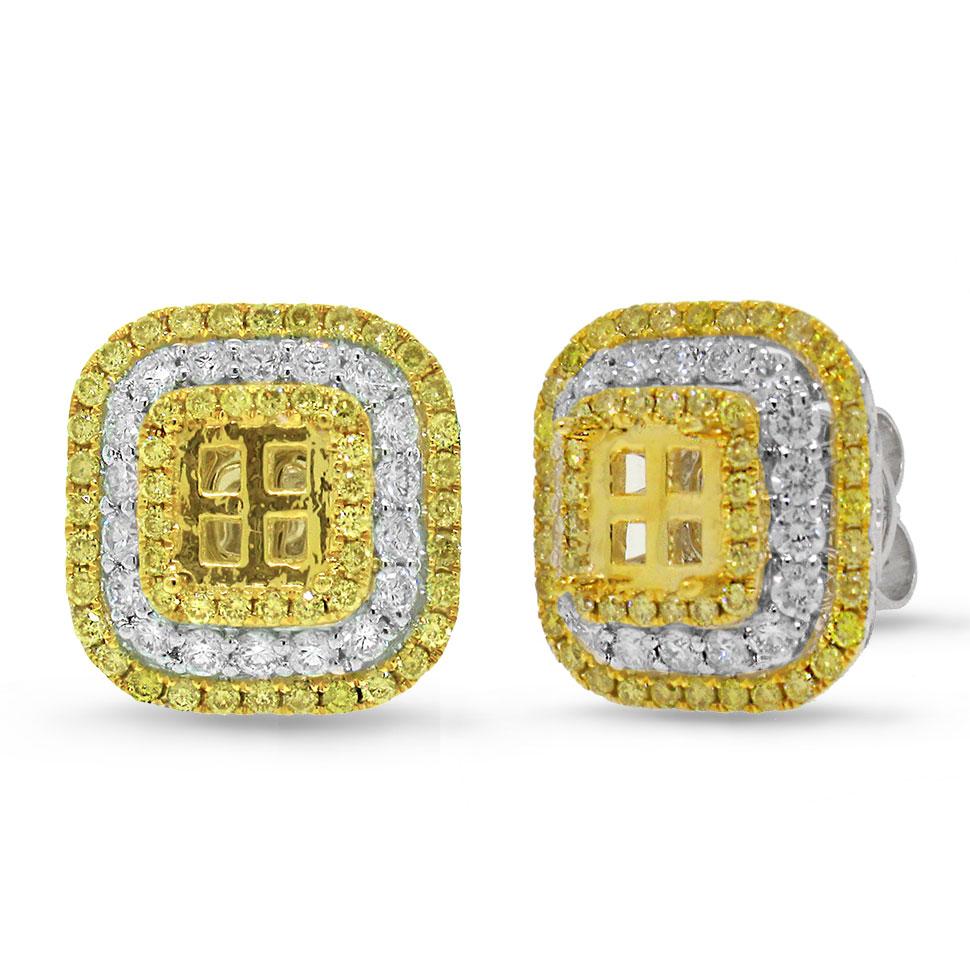 18k Two-tone Gold Natural Yellow Diamond Semi-mount Earring - 1.97ct