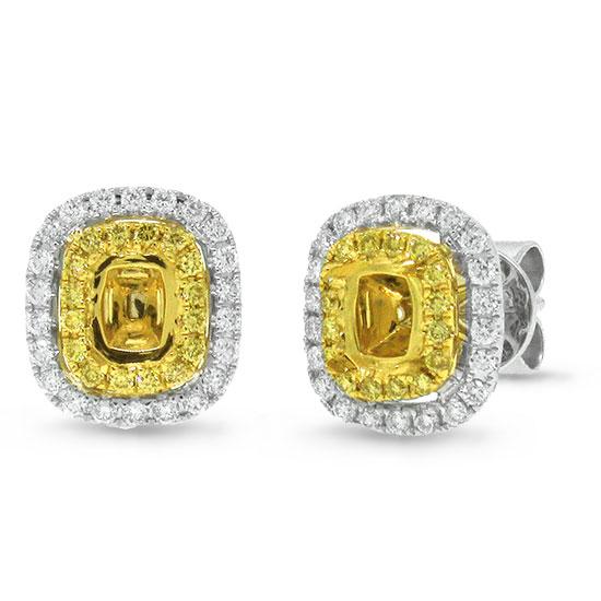 18k Two-tone Gold Natural Yellow Diamond Semi-mount Earrring - 0.52ct