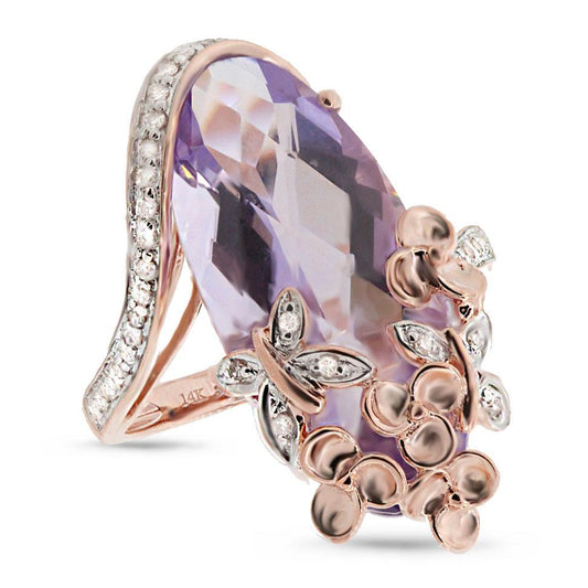 Diamond & 9.97ct Amethyst 14k Two-tone R/g Ring - 0.20ct