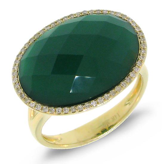Diamond & 10.19ct Green Agate 14k Yellow Gold Ring - 0.17ct