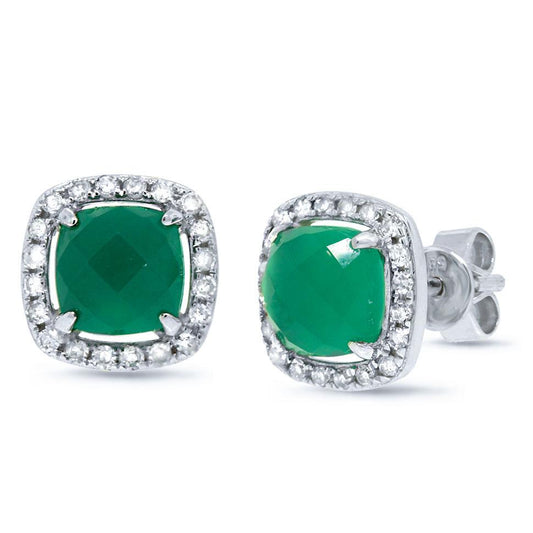 Diamond & 1.78ct Green Agate 14k White Gold Earring - 0.21ct