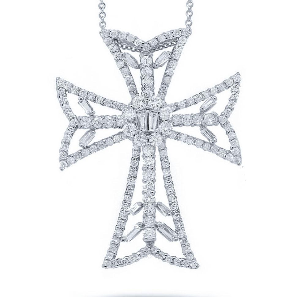 18k White Gold Diamond Cross Pendant - 2.34ct