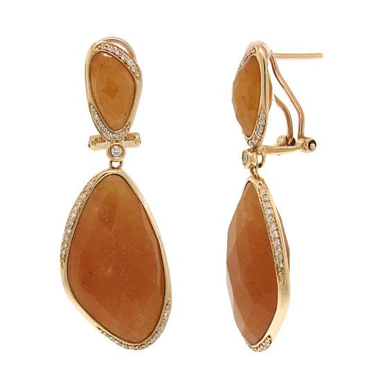 Diamond & 31.47ct Peach Aventurine 14k Rose Gold Earring - 0.30ct