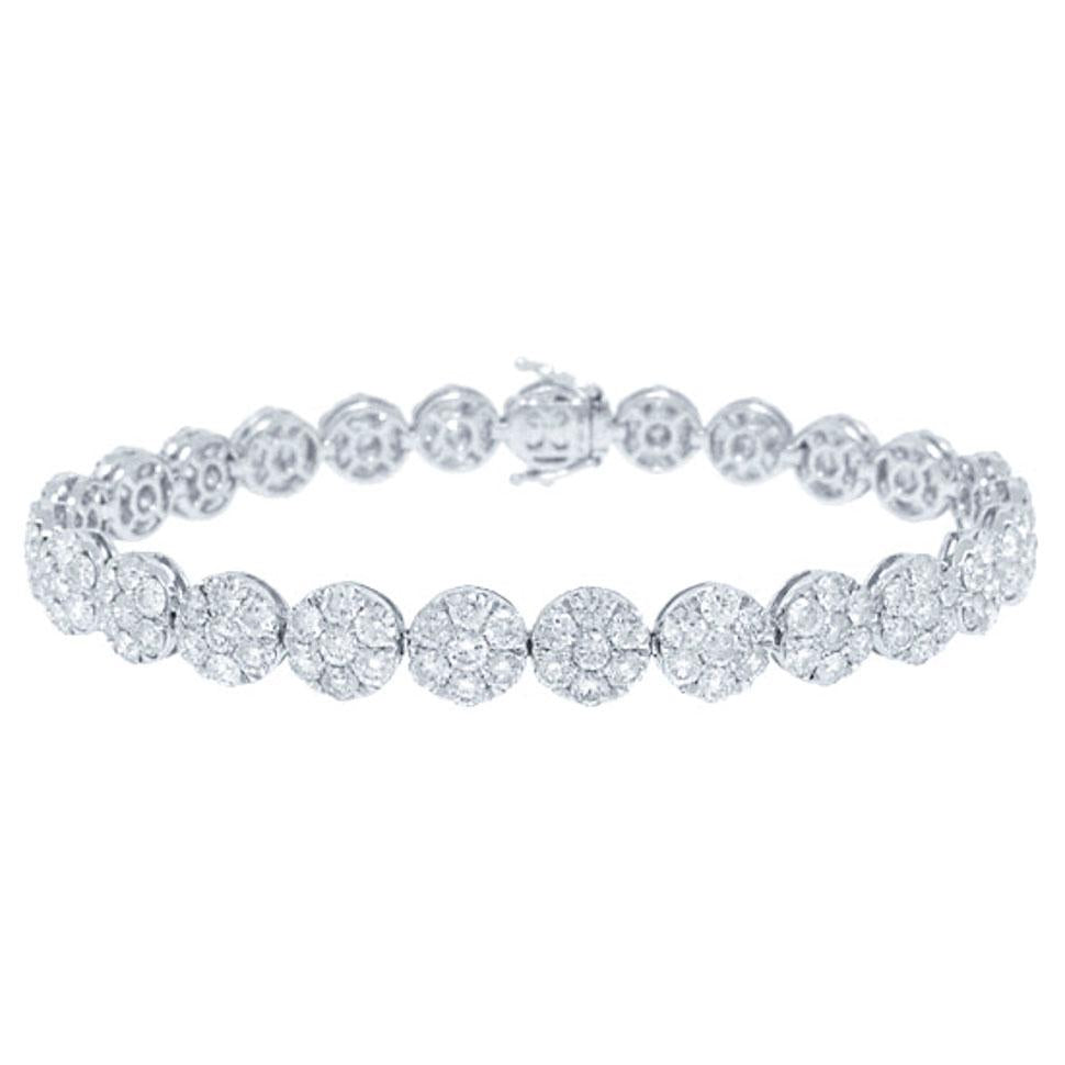 18k White Gold Diamond Cluster Lady's Bracelet - 9.92ct