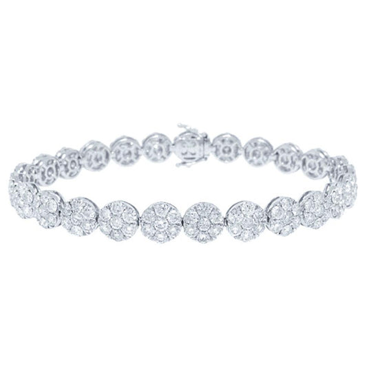 18k White Gold Diamond Cluster Lady's Bracelet - 9.92ct