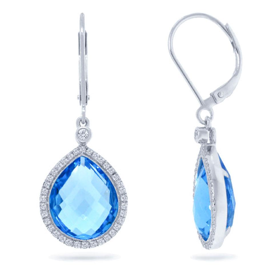 Diamond & 11.89ct Blue Topaz 14k White Gold Earring - 0.25ct