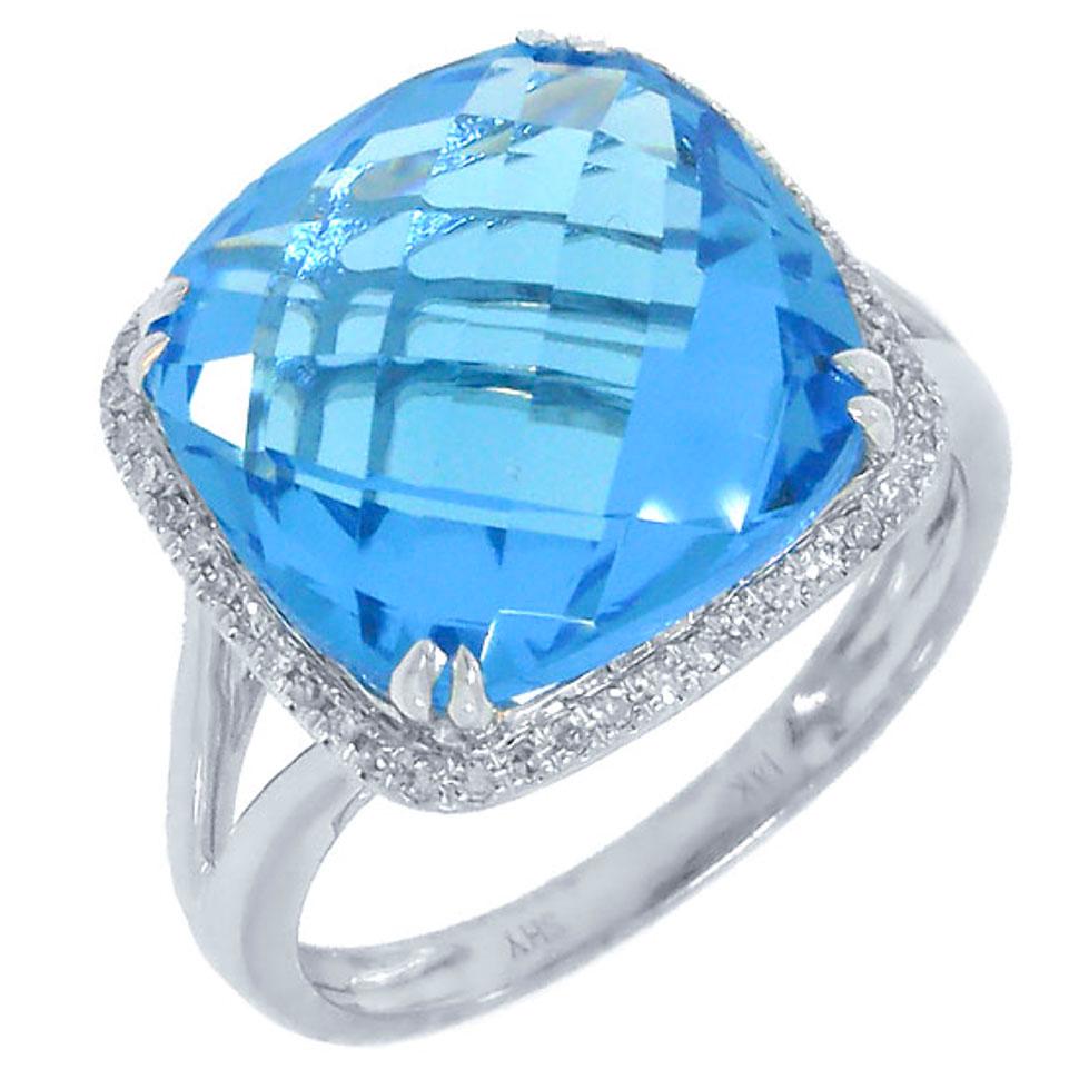 Diamond & 11.37ct Blue Topaz 14k White Gold Ring - 0.12ct
